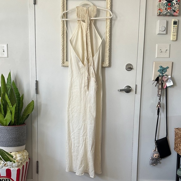 ZARA | Limited Edition Linen Cream Halter Dress with Fringe Boho Goddess - Picture 10 of 16
